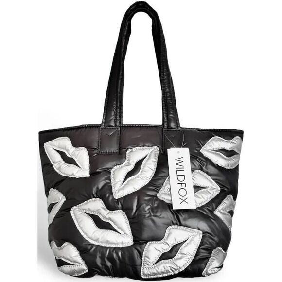 Wildfox Lips Puffy Quilted Tote Bag Black NWT $98 - Picture 2 of 3